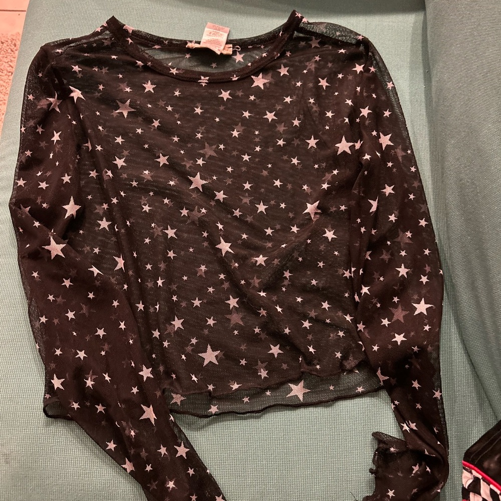 Black Sheer Top with Star Pattern